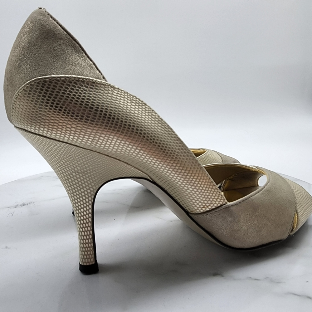 Aus 7 Anne Klein Gold Metallic Leather Open Toe Heels - Picture 13 of 16